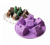 Joyeee 1 paquete de molde de silicona con forma de casa, 6 cavidades antiadherentes acogedoras para hornear, molde de jabón en forma de casa, mini moldes de pastel de casa de Navidad para brownies,