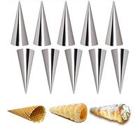 Joyeee 10 moldes de cuerno de crema de pastelería, tubos de cannoli de acero inoxidable Puff Waffle Cone Pastry Roll Horn, 5 pulgadas de gran tamaño Croissant Mold Cocina Hornear Moldes