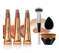 Joyeee 3 Pz Contorno Liquido Maquillaje, Profesional Beauty Wand Contorno Resaltado Rubor en Barra, en Crema, Brillante Larga Duración, Portátil, Multifuncional Liquid Contour Stick con Pincel#2
