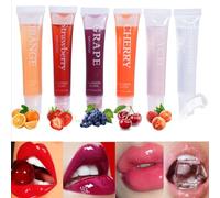 Joyeee 6 piezas de aceite de brillo de labios, kit de aceite de sabor a caramelo hidratante, transparente, rosa, naranja, rojo, aceite de brillo de labios de uva para niñas adolescentes