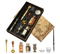 Joyeee Juego de bolígrafos de madera con tinta, abrecartas vintage, soporte para bolígrafos, cuentas de sello de cera, kit de sellado de cera de sobre para escribir, dibujar, firmas regalos