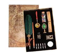 Joyeee Juego de tinta de pluma, incluye tinta de plumas, puntas de pluma de caligrafía, sello de cera, papel de escritura, soporte de bolígrafo, exquisita caja de regalo para hombres y mujeres
