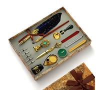 Joyeee Juego de tinta de pluma, plumas antiguas con kit de sello de cera de sellado, caja de regalo para él escritura, dibujo y escritorio de casa, juego de decoración retro #86