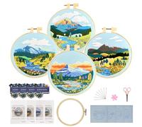 Joyeee Kit Bordado Principiantes, Embroidery Starter Kit con 4pcs Plantilla de Patrones Floral Bastidor e Tela para Bordar Aguja Hilo Instrucciones Herramientas, set Bordado Completo para Adulto Niño