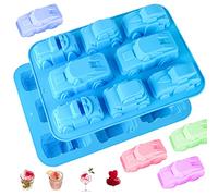 Joyeee Molde de silicona para jabón de coche, 1 pieza de 8 cavidades para autobús de autobús de coche, bandeja de silicona, bandeja de pastel de cumpleaños para niños gelatina, pudín, 32,5 cm