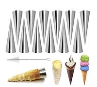 Joyeee Paquete de 12 moldes pequeños de acero inoxidable, 3.4 pulgadas con forma de cono en forma de cono con cepillo de limpieza, hornear para fiestas de Navidad, postres de boda, cenas festivas