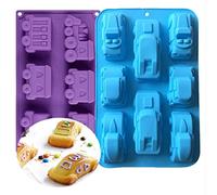 Joyeee Paquete de 2 moldes de silicona para auto de tren, bandeja de molde de silicona para hornear, molde de silicona para magdalenas, tartas, cubitos de hielo, jabón para niños