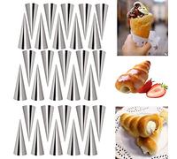 Joyeee Paquete de 30 moldes antiadherentes de cuerno de crema grandes, de acero inoxidable de gran tamaño de 5 pulgadas, molde de cuerno de crema para cocinar de bricolaje danés, rollo de crema