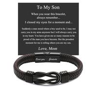 JOYELL Pulsera para hombre, pulsera de nudo de cuero trenzado marrón para hombre, pulseras grabadas con corazón para hombre, regalos personalizados para hijo, novio, hombre, marido, cumpleaños