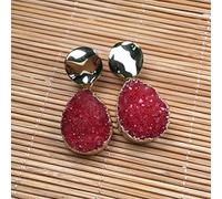 Joyería 11 colores Pendientes de gota de piedra natural hechos a mano Pendientes de cuarzo de ágata con forma de gota de agua para mujer Tamaño 15x25 mm, rojo