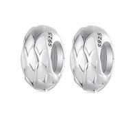 Joyería 2 PCS Cuentas de Plata Sólida 925 Espaciador de Goma Cuentas de Tapón Redondas Focales para Pulseras con Dijes de Historia Europea (2564 Cuentas Espaciadoras)
