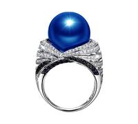 Joyería Azul y Estilo Europeo Circón y Ambiente Popular Anillo Mano Americano Retro Anillos de Perlas Anillos Anillos 2 Set Plata, 8, Metal, Sin piedra preciosa