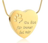 Joyería de cremación para cenizas para perro, gato, impermeable, urna conmemorativa para mascotas, collar con colgante para cenizas - Du bist fur immer bei mir, Acero inoxidable, No es una piedra