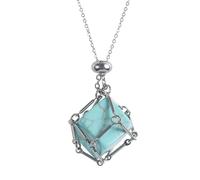Joyería de cristal de piedra cuadrada hecha a mano con tecnología de cadena articulada y cierre de red protectora para el uso diario, bolsa de malla segura, colgante de cristal, turquoise, como se