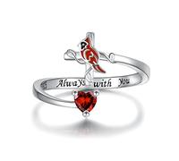Joyería de plata de ley con cruz cardenal para mujer: anillo expansible con colgante de cruz cardenal de pájaro rojo, joyería conmemorativa, regalo para mujeres, adolescentes y niñas, normal, Plata