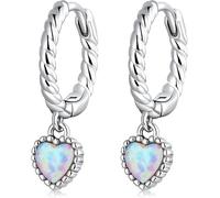 Joyería de plata de ley, hebillas de oreja de corazón de ópalo de plata de ley 925 para mujer, pendientes de aro clásicos, joyería, regalo de boda
