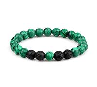 Joyería del encanto Pulsera de piedras preciosas, pulseras con cuentas, piedra de malaquita verde natural, cuentas de lava, brazaletes, pulsera de cristal elástico, joyería de cristal Reiki for hombre