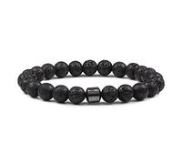 Joyería del encanto Pulsera de piedras preciosas, pulseras de cuentas, piedra de lava negra natural, cilindro colgante, pulsera de cristal elástico negro, joyería de cristal de moda for hombres y muje