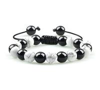 Joyería del encanto Pulsera de piedras preciosas, pulseras trenzadas, ónix negro natural, cuentas de piedra de pino blanco, brazaletes ajustables, pulseras de cuentas, joyería de cristal Reiki for hom