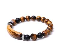 Joyería del encanto Pulseras con cuentas, pulsera de cristal con cuentas de piedra de ojo de tigre natural, brazaletes colgantes rectangulares de sección rómbica, pulseras elásticas con cuentas, joyer