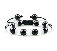 Joyería del encanto Pulseras de cuentas, pulseras trenzadas, ónix negro natural, ojos de gato blanco, cuentas de piedra, brazaletes ajustables, pulseras de cuentas, joyería de cristal Reiki for hombre