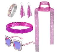 Joyería Disco de los años 70 para mujer - Juego de accesorios retro versátiles, complemento de ropa de fiesta | pendientes, bufanda, gafas de sol, objetivo de estilo de, emp