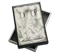 JOYERIA EL FARO Copas de Champán Personalizadas para Novios - Juego de 2 Copas Grabadas con Nombres y Fecha - Regalo de Boda o Aniversario para Pareja