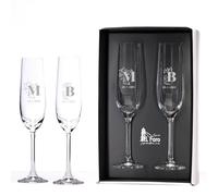 JOYERIA EL FARO | Copas grabadas para novios | Copas personalizadas para bodas | Cristal de Bohemia de alta resistencia | Estuche premium incluido | Brinda y celebra el amor (Iniciales)