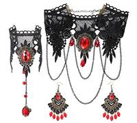 Joyería Gótica Accesorios Collar Gótico Set de Collar de Encaje Negro Pulsera de Encaje Pendientes Colgantes para Mujer Fiesta de Disfraces de Halloween the Vampire Diaries Accesorios