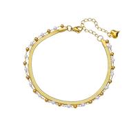 Joyería Moda Tobilleras de Perlas para Mujer Gilrs Color Dorado Doble Capa Cadena de Serpiente Tobillera Pie Pierna Joyería de Verano Regalo de Moda Regalo para Ella Colgante de Acero Inoxidable