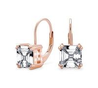 Joyería Nupcial Clásica Pendientes Colgantes de 4 CTW Solitario Cuadrado de Circonita Cúbica AAA CZ Corte Royal Asscher para Mujeres Chapado en Oro Rosa Plata de Ley .925