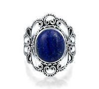 Joyería Occidental Boho Bali Estilo Vintage Gran Piedra Preciosa Filigrana Óvalo Cabujón Armadura Anillo de Declaración de Dedo Completo Piedra de Luna Lapislázuli Azul Para Mujeres Plata de Ley