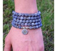 Joyería para hombres y mujeres, cuentas de piedra Natural de 8mm, pulsera de hilo tibetano, 108 cuentas, pulsera o collar de Chakra de Yoga Mala, Lotus