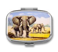 Joyero Afueras Elefante Caja De Pastillas 2 Compartimentos Con Espejo, Caja De Almacenamiento De Metal Cuadrada Portátil A De Humedad, Regalo Único