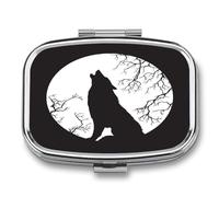 Joyero Black Wolf Howling At The Moon Caja De Pastillas 2 Compartimentos Con Espejo, Caja De Almacenamiento De Metal Cuadrada Portátil A De Humedad, Regalo Único