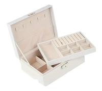 Joyero-Cajas de almacenamiento joyería 2 capas-Con cajas con cerradura-Cajas cuero-Cajas Para Guardar Joyas(White)