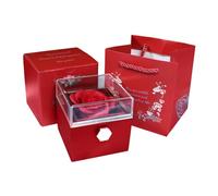 Joyero con anillo de propuesta de rosas rojas, ramo de flores artificiales, caja de flores rotadas para compromiso, boda, San Valentín, Navidad, Día de la Madre