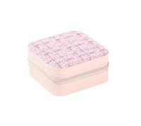 Joyero con cremallera de cuero PU y tweed - Organizador múltiples compartimentos anillo Para Pendientes(Pink)