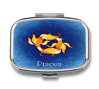 Joyero Constelación De Piscis Caja De Pastillas 2 Compartimentos Con Espejo, Caja De Almacenamiento De Metal Cuadrada Portátil A De Humedad, Regalo Único