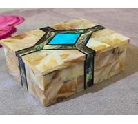 Joyero de 8 x 6 pulgadas superpuesto con piedra natural brillante, forma rectangular, caja con colgante de mármol para el día de las hermanas