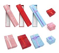 Joyero de 9 piezas, caja de joyería cuadrada, rectangular, tapa con lazo, adecuada para joyas, anillos, collares, pulseras (rosa, morado, rojo)