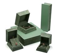 Joyero de cintura delgada, organizador de cuero sintético verde y terciopelo, 3 o 5 piezas, de terciopelo verde, for jadeíta. Embalaje para regalo(5 pcs set)