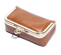 Joyero de cuero vintage con cierre de beso, estuche de viaje portátil para anillos, aretes y collares, organizador compacto de 10 x 7 x 3 cm para mujer (marrón)