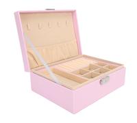 Joyero de gran capacidad, estuche de almacenamiento suave de 2 capas con cerradura, elegante joyería para dormitorio y armario para mujeres y niñas, perfecto para joyas de compromiso y boda