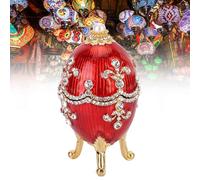 Joyero de Huevo de Pascua de Diamantes, Caja de baratija de Huevo de esmaltada Pintada a Mano con Regalo Artesanal de Metal con bisagras para decoración del hogar