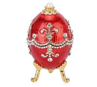 Joyero de joyería en forma de huevo Fabergé pintado a mano con esmalte rico y brillantes como regalo único para decoración del hogar (rojo)