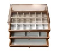 Joyero de lujo de madera de nogal - Organizador de textura vintage con forro de terciopelo | Estuche de almacenamiento grande, cofre de exhibición para anillos, collares, pulseras, pendientes, regalo