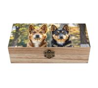 Joyero de madera con diseño de perros sentados juntos, caja de recuerdos personalizada, caja de almacenamiento de madera con tapa abatible para aniversario, boda, cumpleaños, San Valentín
