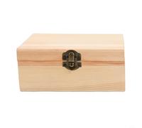 Joyero de madera con tapa abatible con hebilla, pequeña caja de almacenamiento para anillos, aretes y postales, organizador decorativo de pino natural para escritorio del hogar, 11 x 7,5 x 4,9 cm (15