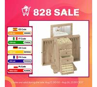 HOMCOM Caja Joyero de Madera de 4 Niveles Joyero Mujer Organizador Grande con 2 Cajones Espejo para Pendientes Anillos Collares Natural
